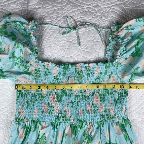 Hill House Athena Nap Dress Mini Puff Sleeve in Blue Roses Size M - Picture 11 of 14
